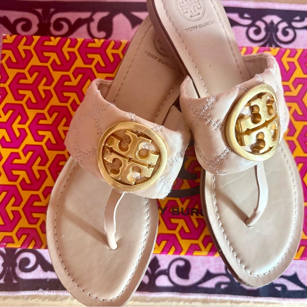 Tory Burch Light Beige Pink and Gold Sandals
